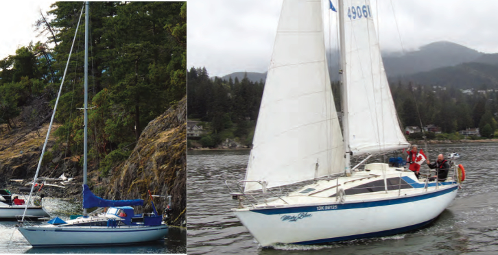 Simone Vattheuer sails the Yamaha 33, Magnetic Attraction, on facing page, out of Comox, Vancouver Island, British Columbia. Ken Buckley keeps his 1981 Yamaha 30T, Misty Blue, above, in Vancouver and sails Howe Sound, the Georgia Strait, and the Canadian Gulf Islands.
