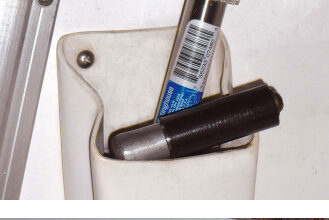 Solar-powered LED landscape lights have many “off label” uses on board. Allen sets this one in the winch-handle pocket during the day to charge, then uses it in the cabin as a night light.