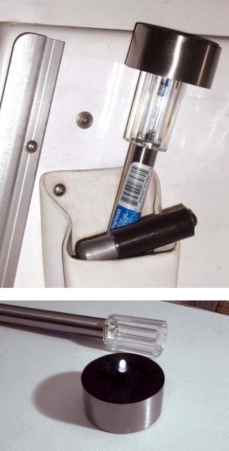 Solar-powered LED landscape lights have many “off label” uses on board. Allen sets this one in the winch-handle pocket during the day to charge, then uses it in the cabin as a night light.