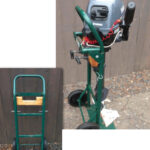 The outboard clamps to a 2 x 4 that’s notched so the motor’s bracket clears the truck’s crossbar. David fastened the board with a lag bolt at each end through the truck frame. The metal plate extends the truck’s foot to prevent the rig from tipping.