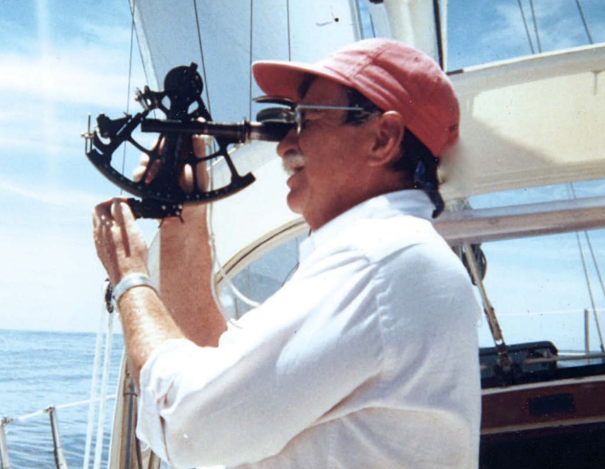 man using a sextant