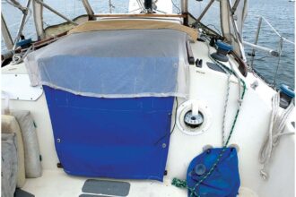 Cliff’s bug screen drapes over the hatch and is held down by fishing weights.