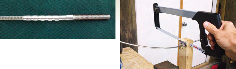 Each terminal requires five crimps, above. The jig made sawing the cable easy, at right, and the result was a clean square cut.