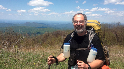 A picture of a man hiking