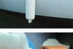 Fire hose makes ideal anti-chafing, at top, and is easily stitched in place with a sailmaker’s palm, above.
