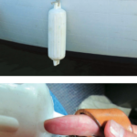 Fire hose makes ideal anti-chafing, at top, and is easily stitched in place with a sailmaker’s palm, above.