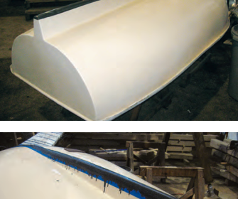 Ganymede’s dinghy gets dragged up all manner of beaches and its skeg was showing wear. At a boatbuilder’s suggestion, Ben applied a mixture of carborundum in epoxy as a protective layer, above.