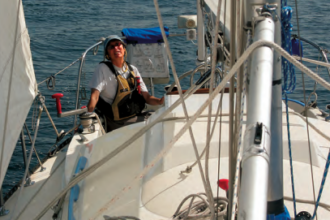 A woman on a boat