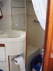 A separate stall shower in the head compartment is rare on a boat the size of the Pearson 34-2.