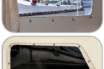 After replacing his deadlights, Bill has a clear view of his marina neighbors, upper photo, and no more leaks. The polycarbonate deadlights are mounted directly on the cabin sides, lower photo.