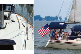 Don and Sheila Brown’s Pearson 34-2 sails like a, well, Banshee, top of page. The wide sidedecks benefit from inboard shrouds, above.