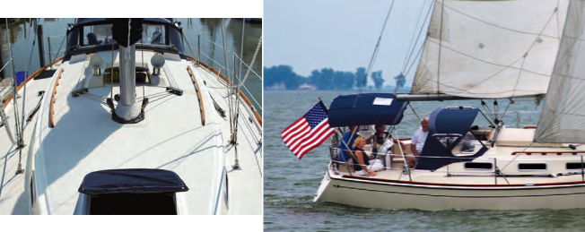 Don and Sheila Brown’s Pearson 34-2 sails like a, well, Banshee, top of page. The wide sidedecks benefit from inboard shrouds, above.