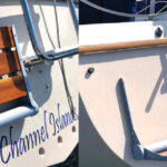 Shower seat attached to a boat transom