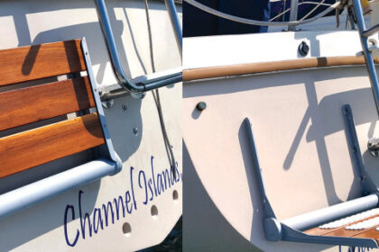 Shower seat attached to a boat transom