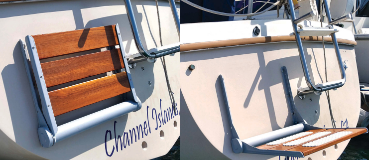 Shower seat attached to a boat transom