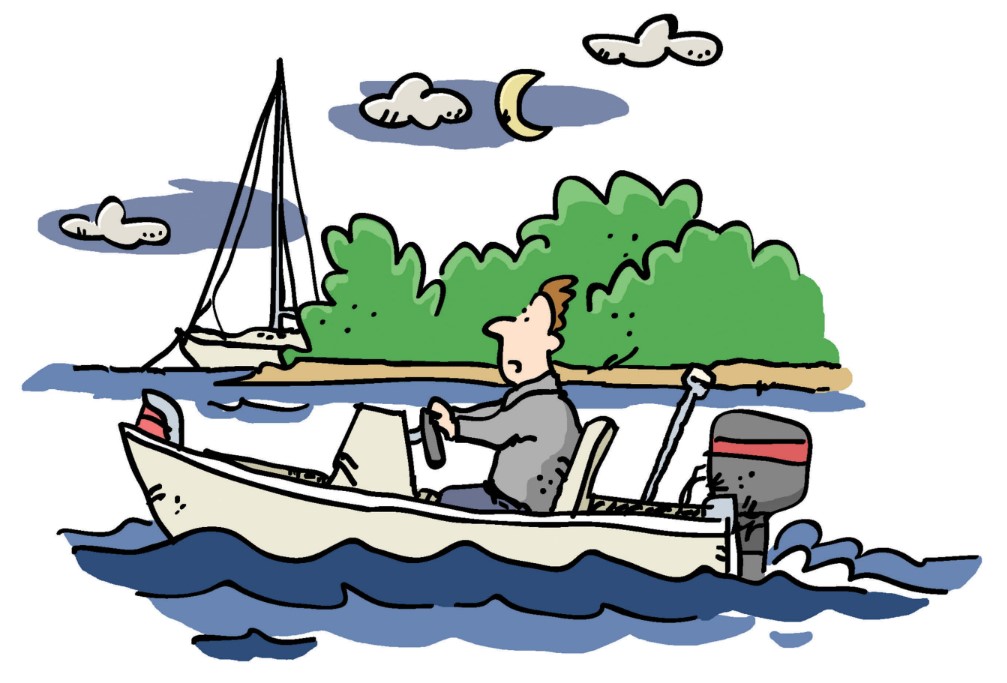 illustration of man driving a boat