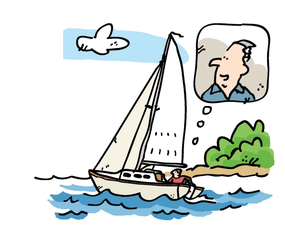 man on sailboat illustration