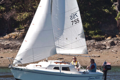 Wayne Egleston trails and sails his West Wight Potter 19, Janice Marie, in the state of Washington. She handles nimbly and, thanks to the low-deadrise hull form, has good initial stability.