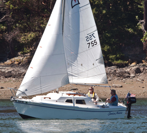Wayne Egleston trails and sails his West Wight Potter 19, Janice Marie, in the state of Washington. She handles nimbly and, thanks to the low-deadrise hull form, has good initial stability.