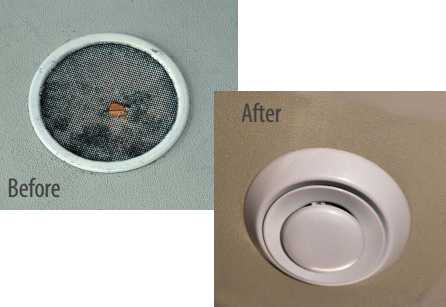 Before and after picture of the cowl vent screen