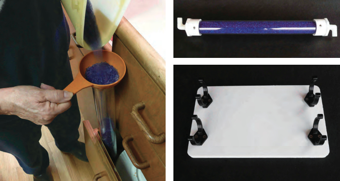After filling a vent dryer canister with silica gel, above, Gary fitted the top cap, top right, The StarBoard mounting board has pole clips to hold two dryers, above.