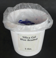 Silica gel beads can be purchased in a 5-pound pail or 1-pound packages.