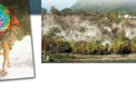 David, Garret, Connie, and Dave, pictured under a favorite rock in The Baths, hiked up The Quill, an extinct volcano on Statia, at top, while waiting for a diverted Nick to arrive.