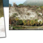 David, Garret, Connie, and Dave, pictured under a favorite rock in The Baths, hiked up The Quill, an extinct volcano on Statia, at top, while waiting for a diverted Nick to arrive.