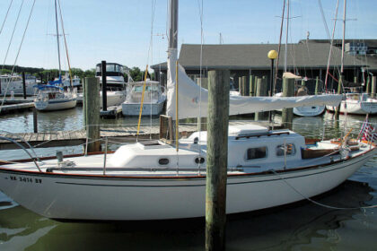 John keeps Good News, a 1967 Alberg 30, in a slip off the York River in Gloucester Point, Virginia.