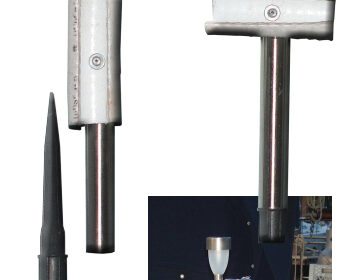 Flexible rubber sanitation hose is just stiff enough to hold solar yard lights onto pulpits and stanchions. Attached to the “hose clamp” with just one fastener, the light can be rotated to vertical no matter where it's placed.