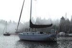 Picture of a boat in a foggy bay