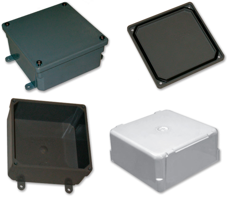 An industrial junction box, at left, had the features Al wanted for a housing for his autopilot: the right size, a cover with a waterproof seal, and a clean interior. All it needed was the tabs removed and a coat of white paint.