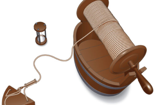 On ships, the reel of line on a chip log was immense, about 3 feet across, and was held by two men, one holding the handle on each side of the reel.