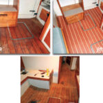 To prepare the sole for its new vinyl coverup, Art stripped the old varnish, faired the surface, and undercut the trim to allow a tidy fit.