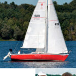 Vermont’s Lake Memphremagog provides a verdant background for Windshadow, a Capri 25. Her owners, Rob and Bonnie Geisler, below, restored her (and her color) from a “largely ignored” condition.