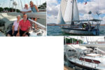 Christine and François Ferbos, seated on facing page, connected Rob and Gabi Hoffman with their French-built aluminum CanCan, shown at left running under her twin Solent-rig headsails. CanCan is big for trailering and required some modifications to allow the Hoffmans to safely raise and lower the mast. A custom-built bridge connects new inline shrouds to the original pair of chainplates, below.