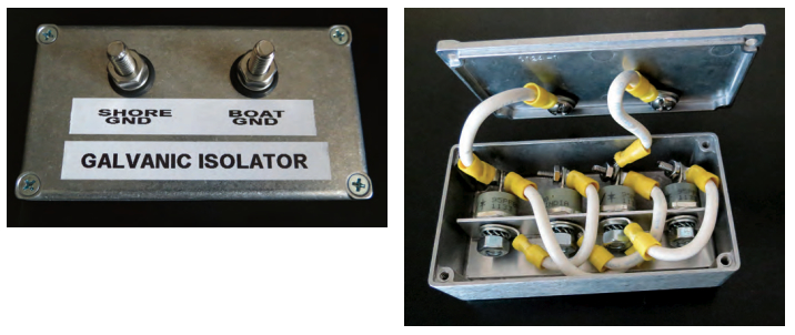 In the absence of a fault, the galvanic isolator sees little current, but a short circuit could create very high current for a short duration, hence the heavy wiring and the metal box that serves as a heat sink.