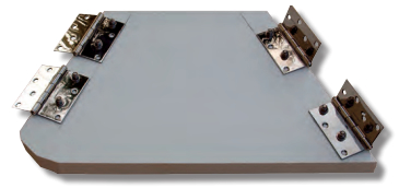 With the reinforcing pad turned upside down, the mounting hardware is visible, as are the fender washers under the nuts.