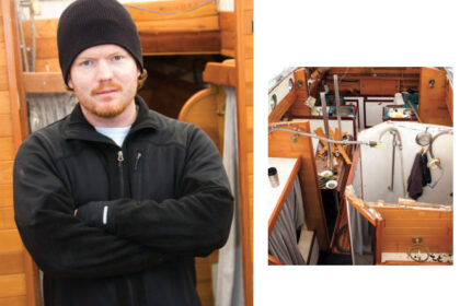 Matt Rutherford, at left, who made it into the record books for his solo circumnavigation of the American continents, has his eye on a new venture. He plans to devote his time, and a new old boat, to research projects on the world’s oceans. One of his first tasks upon acquiring the steel Colvin schooner he is converting into a research vessel, on facing page, was to tear off the rotted plywood deck.