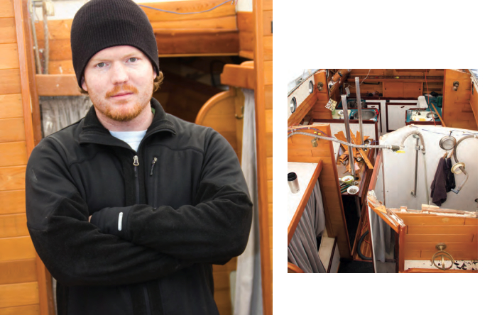 Matt Rutherford, at left, who made it into the record books for his solo circumnavigation of the American continents, has his eye on a new venture. He plans to devote his time, and a new old boat, to research projects on the world’s oceans. One of his first tasks upon acquiring the steel Colvin schooner he is converting into a research vessel, on facing page, was to tear off the rotted plywood deck.