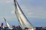 A chilly and stiff northerly wind set the tone as the Good Old Boat Regatta fleet beat out of the lee of downtown St. Petersburg and toward the weather mark.