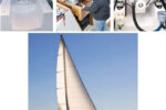 With the drive leg installed and sound insulation fitted, the engine space looked very clean, at left. A boatyard crane did the heavy lifting with the new engine, at center. The Beta engine lost its standard red color because Bert likes white, at right. Natasha sails on, below, and Bert has new confidence in her reliability.