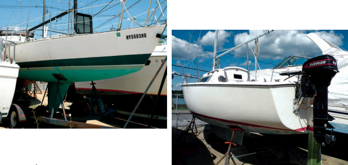 A J/24 sat on her trailer, ready to roll, at left, and a Pearson 23 had what looked like a fairly new outboard motor, bottom of page.