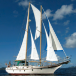 All the sails except the fisherman on the Farrington 52 staysail schooner, Kai Kanani, were on roller furling. When Todd owned this boat, his 12-year-old son Alex could sail her using the electric winches and furling gear.