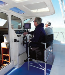 During Allen’s cruise to the Dry Tortugas, west of Key West, Florida, the crew could choose between standing at the helm or sitting on a folding chair.