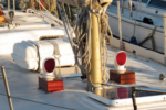 A pair of matching Dorade boxes add style to Sigfrid’s deck while directing refreshing air into the cabin.