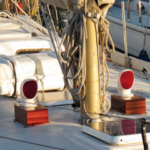 A pair of matching Dorade boxes add style to Sigfrid’s deck while directing refreshing air into the cabin.