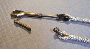 The lifeline gate has a threaded toggle to fit the pelican hook on one end and a shackle on the other.
