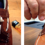 Loose shoelaces are a tripping hazard and a magnet to a playful puppy. Stephen ensured his stay tight and puppy-proof by fitting them with cord stops.
