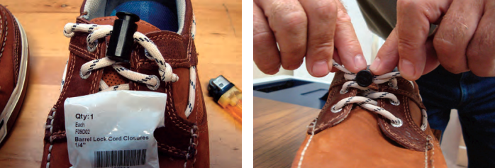 Loose shoelaces are a tripping hazard and a magnet to a playful puppy. Stephen ensured his stay tight and puppy-proof by fitting them with cord stops.